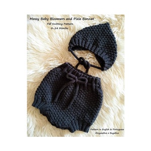Mossy Baby Bloomers und Pixie Hat Strickmuster | Baby-Shorts-Muster | PDF-Strickmuster | 0–24 Monate (Englisch und Portugiesisch)