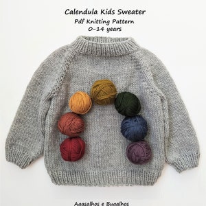 Calendula Kids Sweater Knitting Pattern | Kids Sweater Pattern | PDF Knitting Pattern | 0-14 years (English and Portuguese)