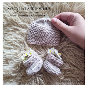 Darcy Hat and Booties Knitting Pattern | Baby Hat and Booties for a Little Love | PDF Knitting Pattern | Micro Preemie - Preemie