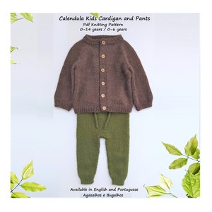 Calendula Kids Cardigan and Pants Knitting Patterns | PDF Knitting Pattern (English and Portuguese)