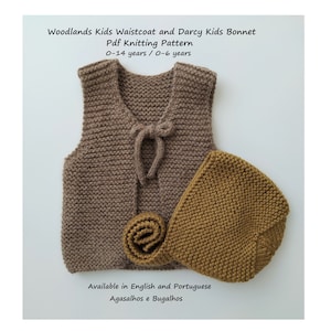 Kids Knitting Pattern | Woodlands Kids Waistcoat and Darcy Kids Bonnet Knitting Pattern