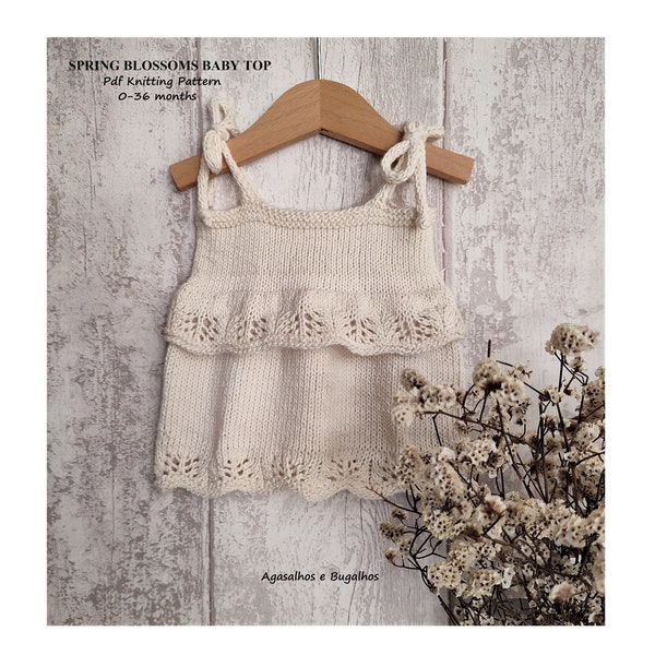 Modèle de tricot de haut pour bébé Spring Blossoms | Modèle de haut pour bébé | Modèle de tricot PDF | Pull haut vers le bas | 0-36 mois