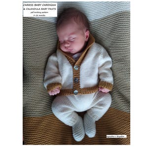 PDF Knitting Pattern | Caress Baby Cardigan and Calendula Baby Pants Knitting Pattern | 0-24 Months (English and Portuguese)