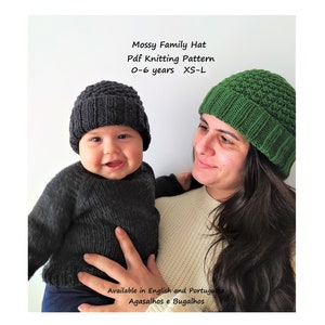 PDF Knitting Pattern Mossy Family Hat Knitting Pattern 0-6 years XS-L image 1