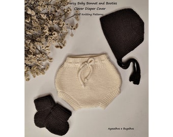 PDF-Strickmuster-Set | Strickmuster für Babywindelhüllen von Clover und Muster für Darcy Babyhaube und Schühchen | Frühchen-24 Monate