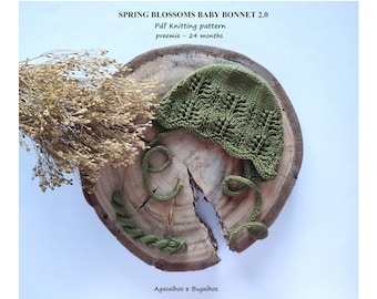 Spring Blossoms Baby Bonnet Knitting Pattern | PDF Knitting Pattern | Preemie-24 Months (English, Portuguese and Spanish)