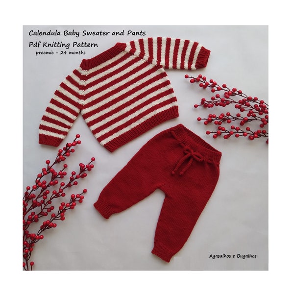 PDF Knitting Pattern | Calendula Baby Sweater and Pants Knitting Pattern | Top Down Sweater | preemie-24 Months