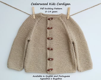 Cedarwood Kids Cardigan Knitting Pattern | Top Down Cardigan | Garter Stitch Kids Cardigan | PDF Knitting Pattern | 0-14 years