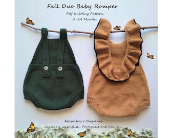 Fall Duo Baby Romper Knitting Pattern | PDF Knitting Pattern | 0-24 Months (English, Portuguese and Spanish)