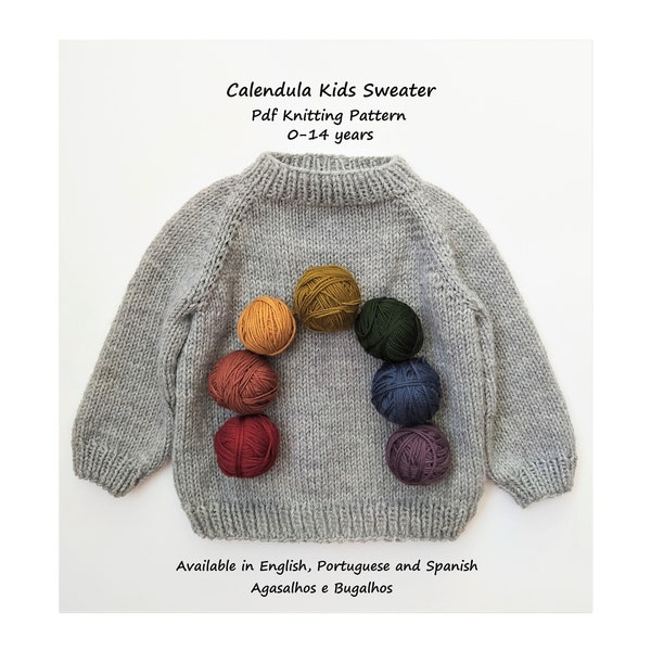 Modèle de tricot de pull pour enfants Calendula | Pull haut vers le bas | Modèle de pull pour enfants | Modèle de tricot PDF | 0-14 ans