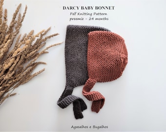 Baby Bonnet | PDF Knitting Pattern | Darcy Baby Bonnet Knitting Pattern | preemie-24 months