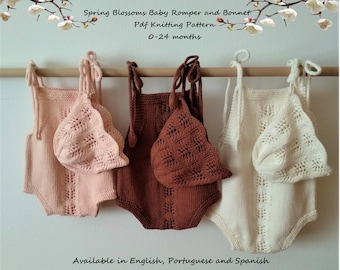 Spring Blossoms Baby Romper Knitting Pattern and Bonnet | Baby Romper and Bonnet | PDF Knitting Pattern | 0-24 months