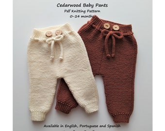 Cedarwood Baby Pants Knitting Pattern | PDF Knitting Pattern | 0-24 Months (English, Portuguese and Spanish)