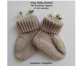 Modèle de tricot PDF | Modèle de tricot de chaussons pour bébé ivoire | Modèle de chaussettes pour bébé | 0-24 mois