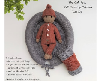 PDF-Strickmuster | Das Oak Folk Doll Strickmuster | Set XI (Körper und Puppenkleidung)