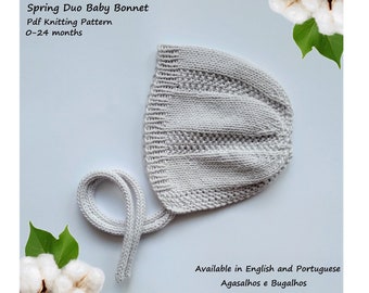 Spring Duo Baby Bonnet Knitting Pattern | PDF Knitting Pattern | 0-24 Months (English and Portuguese)