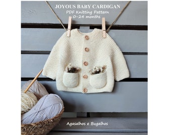 Joyous Baby Cardigan Knitting Pattern | Garter Stitch Baby Cardigan | PDF Knitting Pattern | 0-24 Months