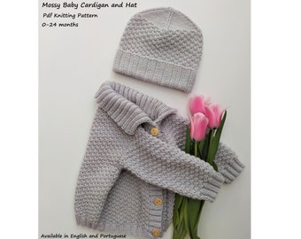 PDF Knitting Pattern | Mossy Baby Cardigan Knitting Pattern and Hat | 0-24 Months