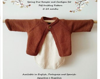 PDF Knitting Pattern | Spring Duo Baby Romper Knitting Pattern and Cardigan | 0-24 Months