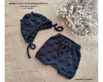 Bobble Baby Bloomers and Bonnet Knitting Pattern | Baby Shorts Pattern | PDF Knitting Pattern | 0-24 Months (English and Portuguese)
