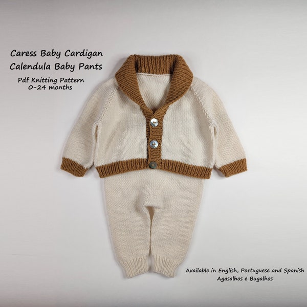 PDF Knitting Pattern | Caress Baby Cardigan Knitting Pattern and Calendula Baby Pants Knitting Pattern | 0-24 Months