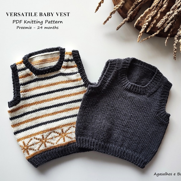 Modèle de tricot de gilet de bébé polyvalent | Modèle de tricot PDF | Prématuré-24 mois