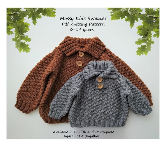 Mossy Kids Sweater Knitting Pattern Kids Sweater Pattern PDF Knitting  Pattern 0-14 Years 