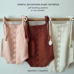 Spring Blossoms Baby Romper Knitting Pattern | PDF Knitting Pattern | 0-24 months (English, Portuguese and Spanish)