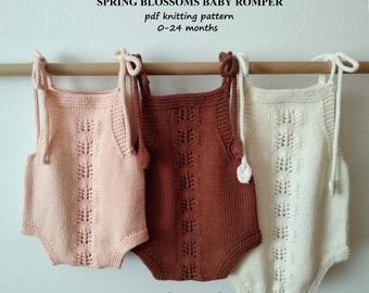 Spring Blossoms Baby Romper Knitting Pattern | PDF Knitting Pattern | 0-24 months (English, Portuguese and Spanish)