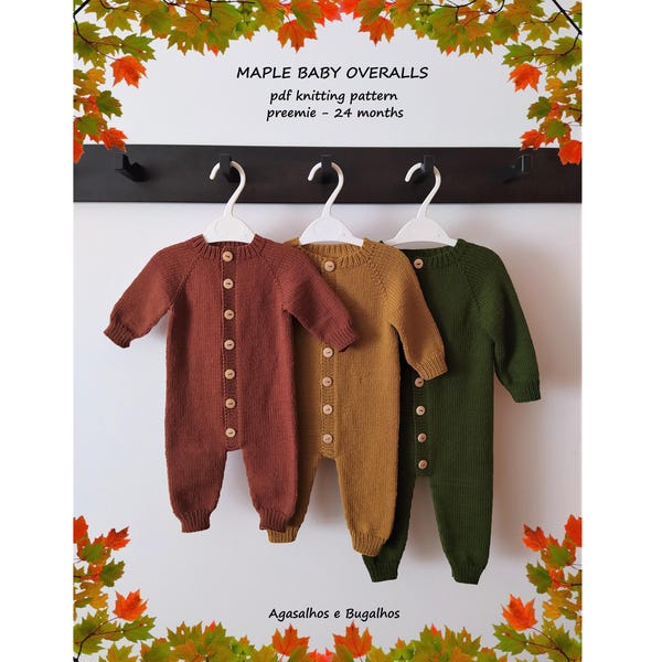 Patrón de tejido de mono de bebé de arce | Patrón de mameluco para bebé | Patrón de tejido en PDF | Prematuro - 24 meses (inglés y portugués)