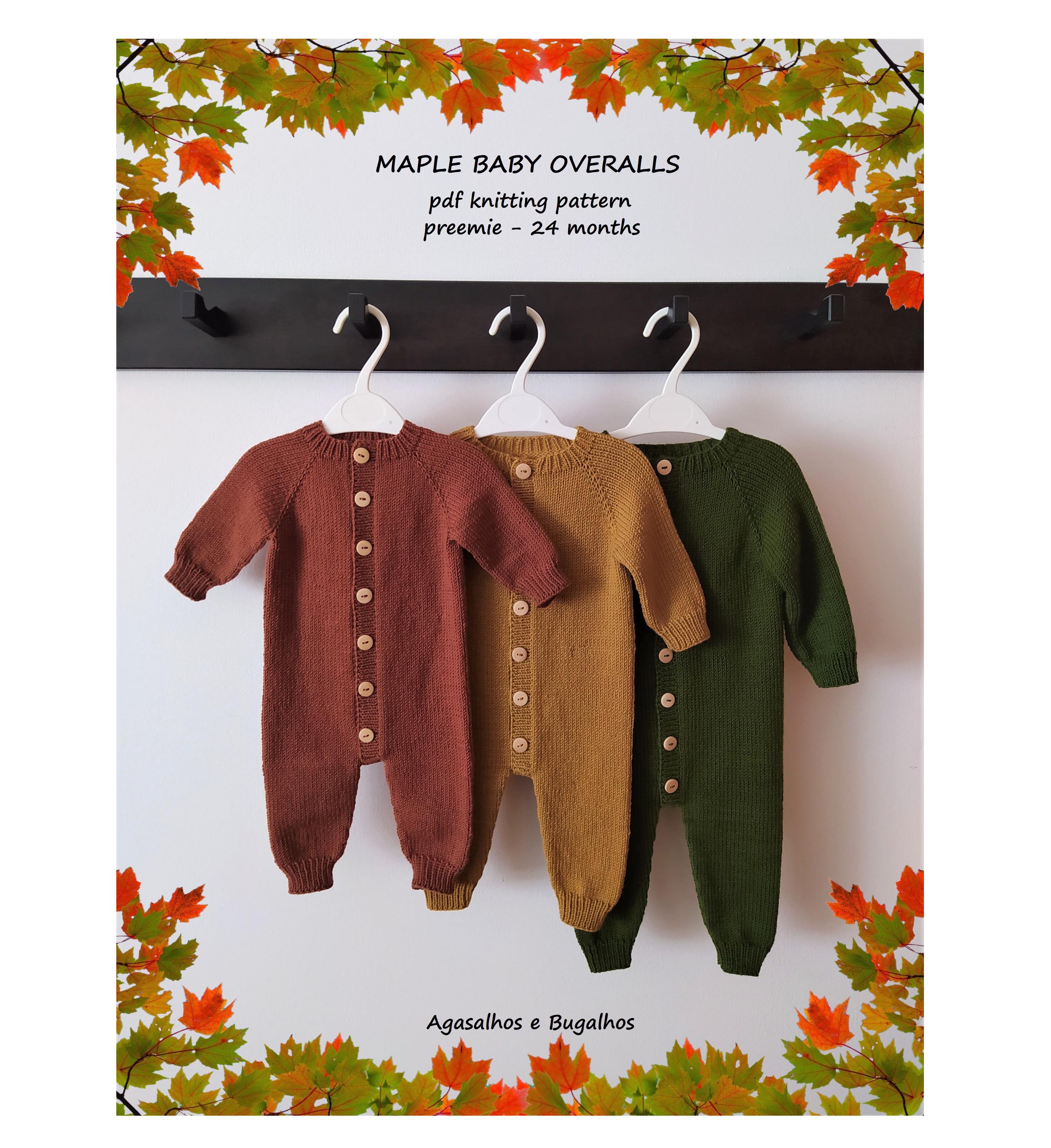 Maple Baby Overalls Knitting Pattern | Baby Romper Pattern | PDF Knitting Pattern | Preemie-24 Months (English and Portuguese)