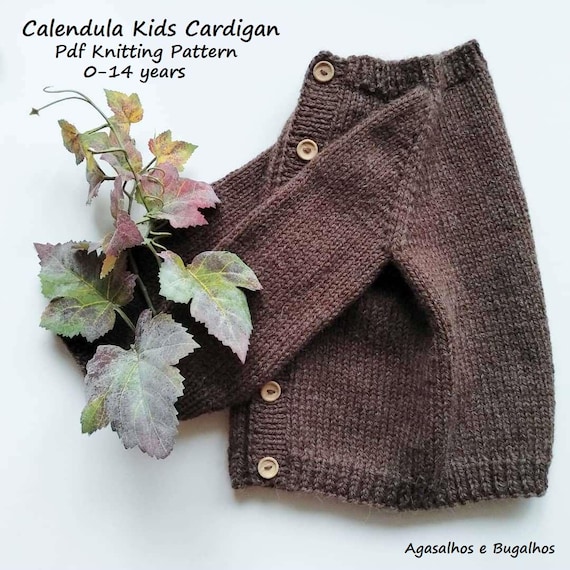 Calendula Kids Cardigan Knitting Pattern | Top Down Cardigan | PDF Knitting Pattern | 0-14 years (English and Portuguese)