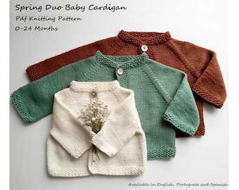 Spring Duo Baby Cardigan Knit Pattern | Top Down Cardigan | Baby Cardigan Pattern | PDF Knitting Pattern | 0-24 months