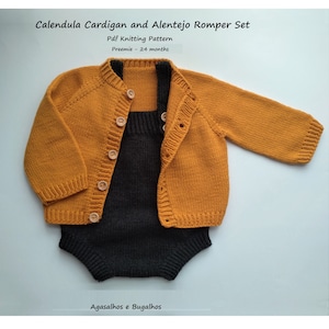 PDF Knitting Pattern | Calendula Baby Cardigan and Alentejo Baby Romper Knitting Patterns | Preemie-24 Months