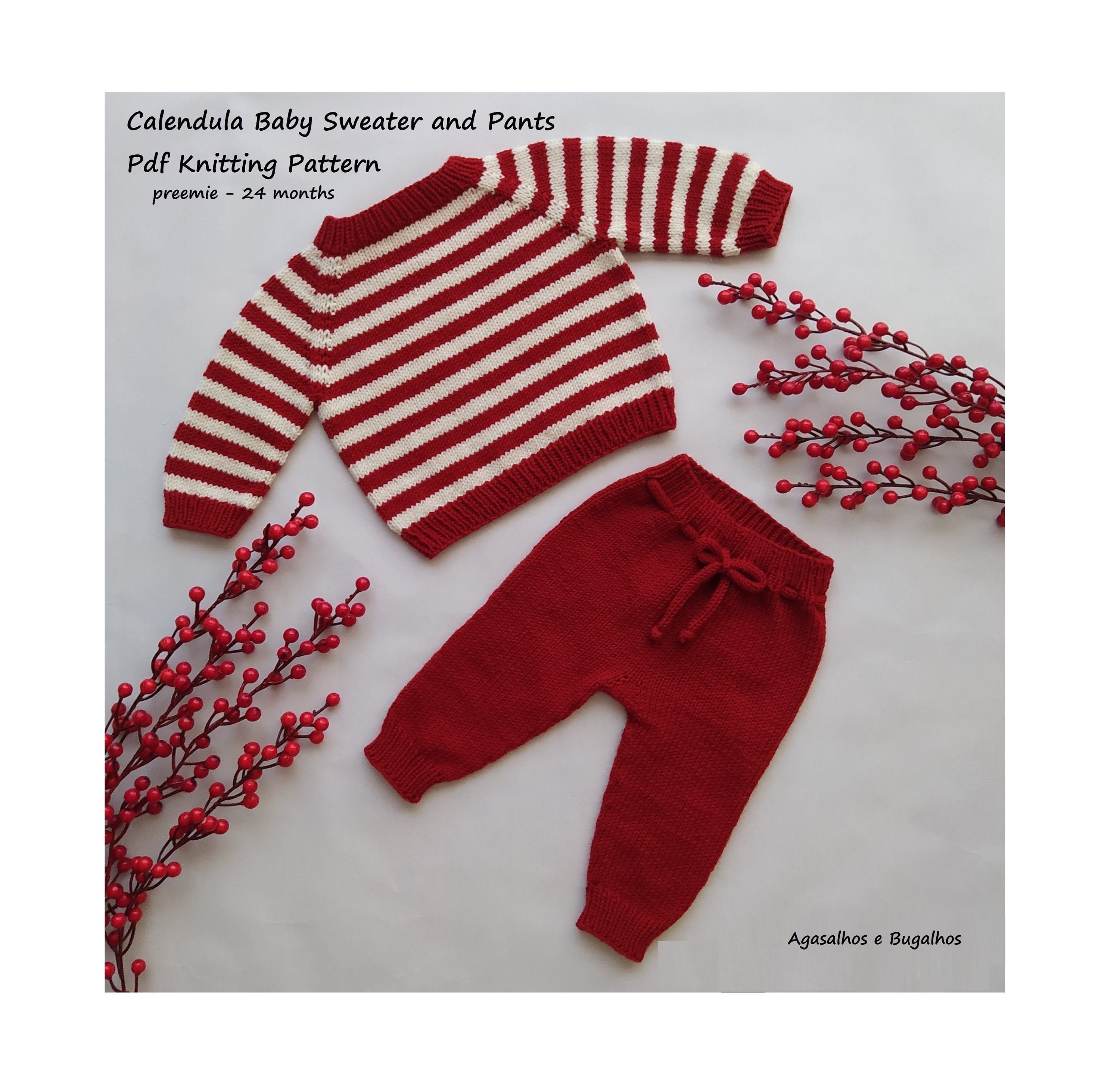 PDF Knitting Pattern Calendula Baby Sweater and Pants Knitting