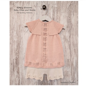 PDF Knitting Patterns Set | Spring Blossoms Baby Dress and Shorts Knitting Pattern | 0-24/36 months (English and Portuguese)