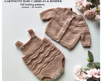 Gartinette Baby Cardigan and Romper Knitting Patterns | PDF Knitting Pattern | preemie-24 months (English and Portuguese)