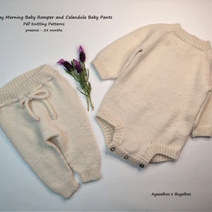 Baby Knitting Pattern | Sunday Morning Baby Romper and Calendula Baby Pants Knitting Pattern | preemie-24m (English and Portuguese)