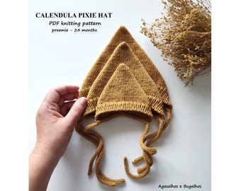 Calendula Baby Pixie Hat Knitting Pattern | PDF Knitting Pattern | preemie-24 Months