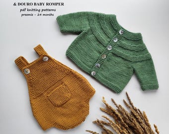Gartinette Baby Cardigan and Douro Baby Romper Knitting Pattern | PDF Knitting Pattern | preemie-24 months (English and Portuguese)