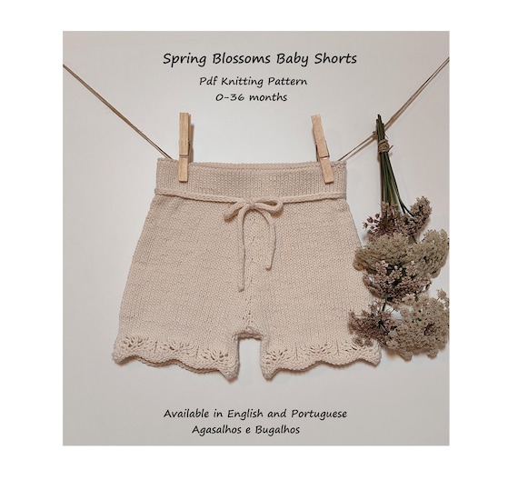 Spring Blossoms Baby Shorts Knitting Pattern | Bloomers Pattern | PDF Knitting Pattern | 0-36 months (English and Portuguese)