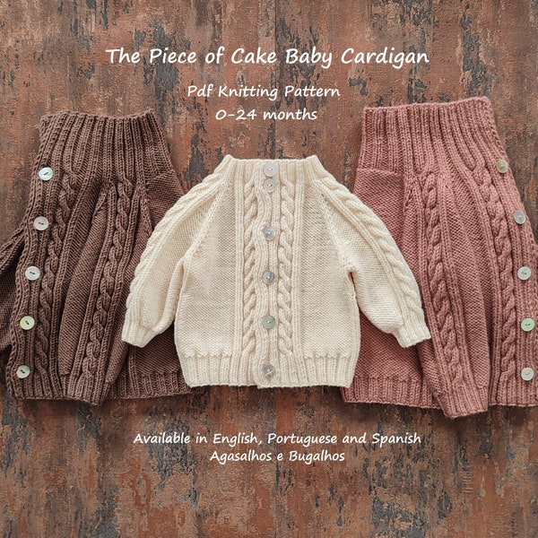 Le modèle de tricot de cardigan pour bébé Piece of Cake | Cardigan haut vers le bas | Modèle de manteau de bébé | Modèle de tricot PDF | 0-24 mois