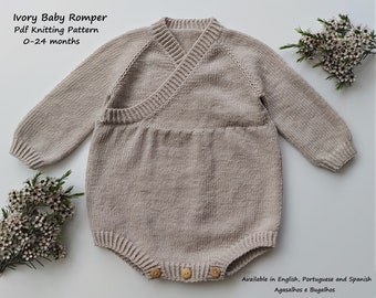 PDF Knitting Pattern | Ivory Baby Romper Knitting Pattern | Baby Onesie | 0-24 Months