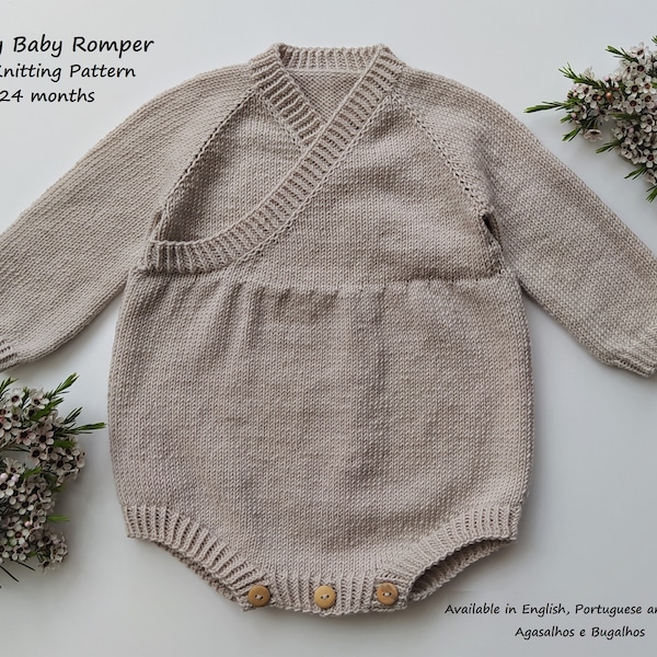 Modèle de tricot ivoire baby romper | Modèle de tricot PDF | 0-24 mois (anglais, portugais et espagnol)