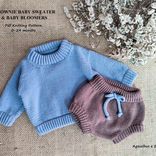 PDF Knitting Pattern Set | Brownie Baby Sweater and Bloomers Knitting Patterns | 0-24 Months