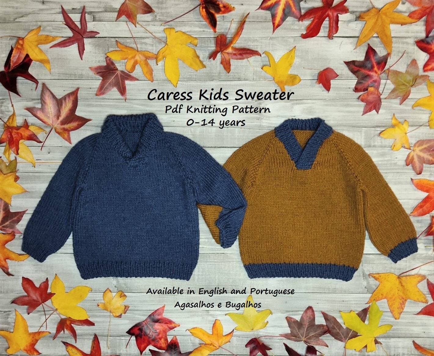 Caress Kids Sweater Knitting Pattern | Top Down Sweater | PDF Knitting Pattern | 0-14 Years (English and Portuguese)
