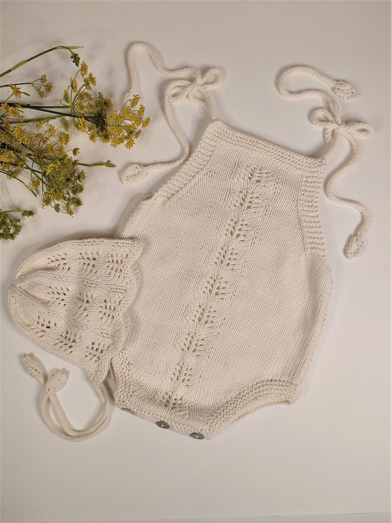 Spring Blossoms Baby Romper Knitting Pattern and Bonnet Baby Romper and Bonnet PDF Knitting Pattern 0-24 months image 2