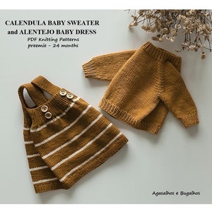 Calendula Baby Sweater and Alentejo Baby Dress Knitting Patterns | PDF Knitting Pattern | Preemie-24 Months