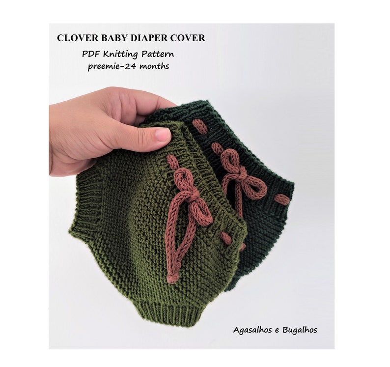 Clover Baby Diaper Cover Knitting Pattern Baby Shorts Pattern PDF Knitting Pattern preemie-24 Months image 1