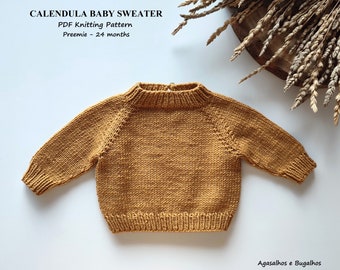 Calendula babytrui breipatroon | Top-down trui | PDF-breipatroon | Preemie-24 maanden (Engels, Portugees en Spaans)
